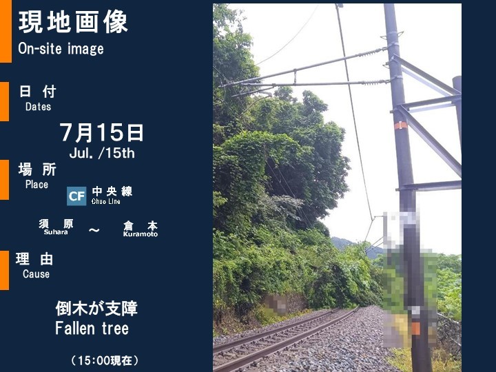 JR中央西線　特急「しなの」主に松本～名古屋間で運休続く　大雨と倒木の影響　松本と新宿結ぶ特急「あずさ」は平常運行に戻る