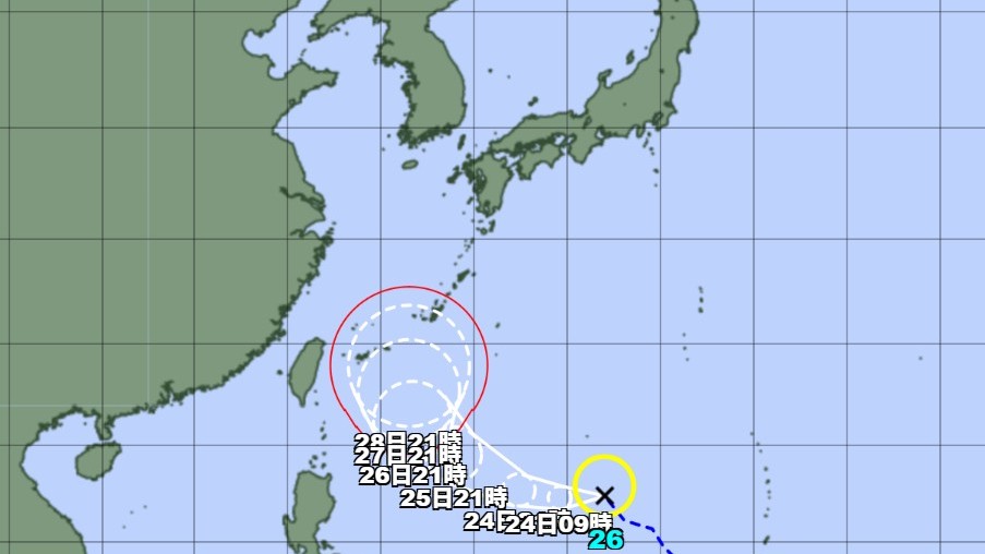 【台風情報】台風26号が発生　今後の進路予想は　27日午後9時には沖縄の南に達する予想