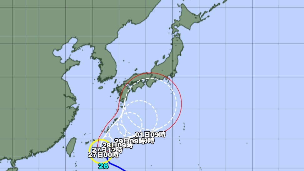 【台風情報】台風26号の今後の進路予想　「強い」勢力で29日頃にかけて沖縄に接近する見込み　その後も暴風域を伴ったまま日本の南を北東へ進む見込み