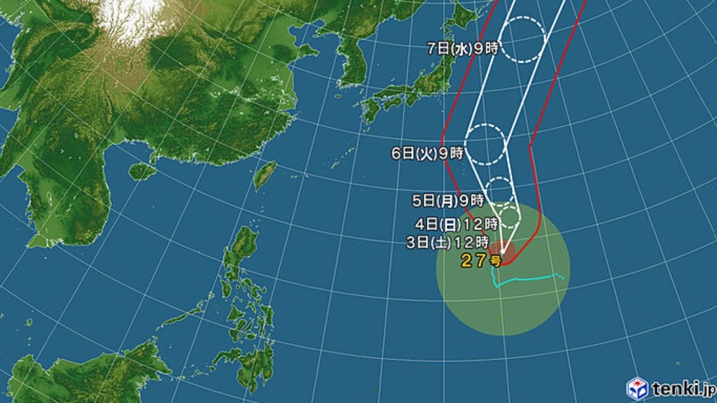 【台風情報】大型で強い台風27号の進路予想　「非常に強い勢力」で小笠原近海へ　5日には中心気圧の予想　関東の沿岸部では風が強まる可能性