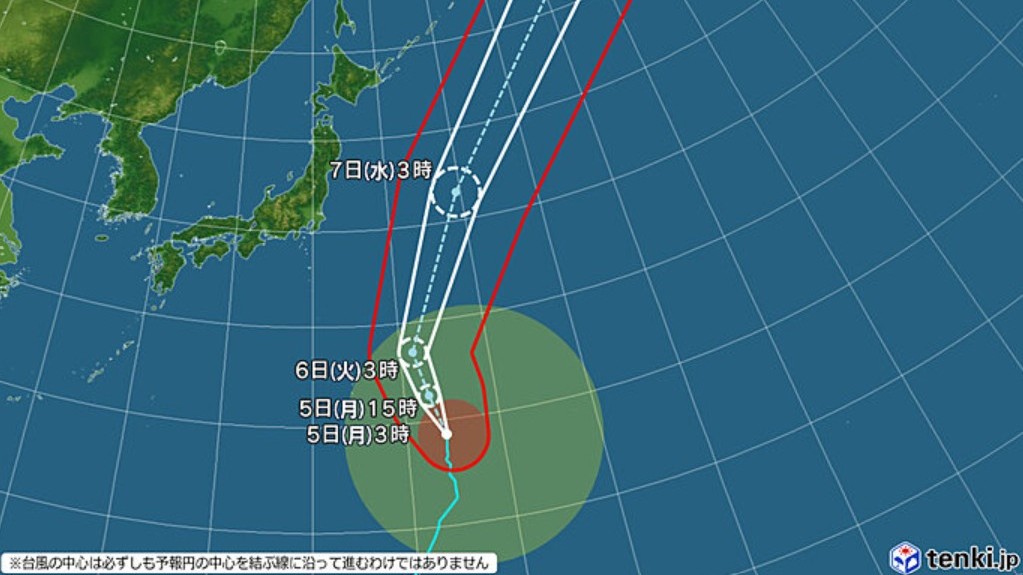 【台風情報】大型で非常に強い台風27号の進路予想　5日午前3時には小笠原近海、中心気圧925hPa・中心付近の最大風速50m/s　7日午前3時には強い勢力で日本の東へ達する予想
