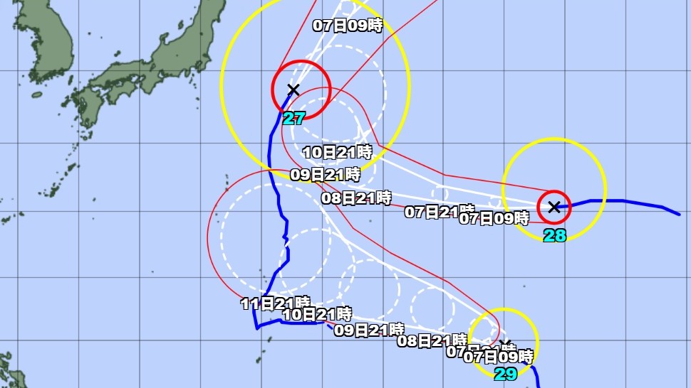 【台風情報】トリプル台風が発生中　台風27号・台風28号・台風29号の今後の進路予想