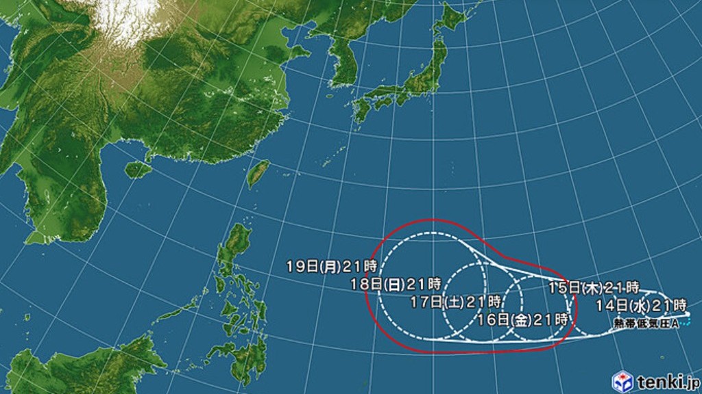 【台風情報】“台風のたまご”熱帯低気圧の進路予想　24時間以内に「台風30号」が発生か　19日午後9時までの予報は　14日午後9時現在、マーシャル諸島、中心気圧1004hPa